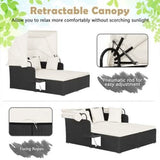 Patio Rattan Daybed with Retractable Canopy and Side Tables