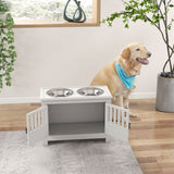 PawHut Dog Food Storage Cabinet with Bowls & Dog Feeding Station, White