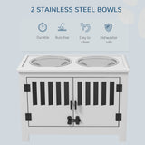 PawHut Dog Food Storage Cabinet with Bowls & Dog Feeding Station, White