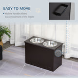 PawHut Raised Dog Feeding Station with 2 Stainless Steel Bowls Storage Large Pets Dark Brown