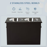 PawHut Raised Dog Feeding Station with 2 Stainless Steel Bowls Storage Large Pets Dark Brown