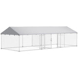 PawHut Two Room Outdoor Dog Kennel, Dog Run with Roof, Waterproof UV-Resistant Cover, Secure Lock, 19.7' x 7.5' x 5.2'