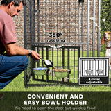 PawHut Welded Wire Outdoor Dog Kennel with 360° Rotating & 4 Levels Adjustable Bowls, Waterproof Cover, 4.6' x 4.6' x 5'