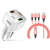 PBG 4 Port Car Charger and 4FT - 3 in 1 Nylon Cable Combo