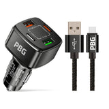 PBG 4-Port PD/USB Car Charger and 10FT Zebra Style Lightning Cable Bundle