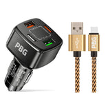 PBG 4-Port PD/USB Car Charger and 10FT Zebra Style Lightning Cable Bundle