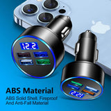 PBG LED 4 Port Car Charger Voltage Display and 3-in-1 Cable Bundle
