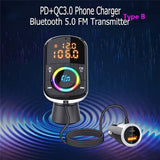 PD18W and QC3.0 Bluetooth 5.0 Car Radio Adapter Dual Fast Charging Port Wireless FM Audio Hands Free Car Kit Receiver