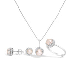 10K White Gold Purple Amethyst and 3/8 Cttw Diamond Halo Jewelry Set (Earrings, Pendant & Ring)