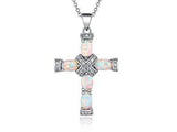 Peermont Genuine Fire Opal and Diamond Accent Cross Necklace