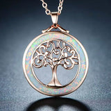 Peermont Tree of Life Necklace in White Fire Opal and Rose Gold Plating