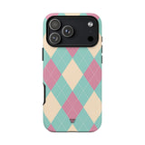 BLUE PINK BEIGE ARGYLE | Tough Phone Case