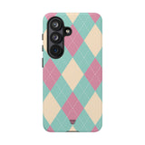 BLUE PINK BEIGE ARGYLE | Tough Phone Case