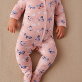 Pink Butterfly Daisy Bamboo Zipper Footie