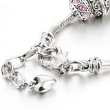 Pink Crystal Love Heart Bead Glass Charm Bracelet with Extender
