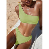Plain One Shoulder Bikini Swimsuit