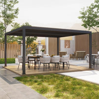 [12x16FT] Premium Outdoor Gray Aluminum Hardtop Pergola Gazebo With Adjustable Roof (95281364)