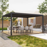 [12x16FT] Premium Outdoor Gray Aluminum Hardtop Pergola Gazebo With Adjustable Roof (95281364)