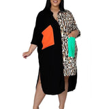 Plus Size Dress Color Block Loose Shirt Dress