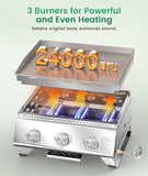 Portable 20-Inch 3-Burner Table Top Gas Grill Griddle