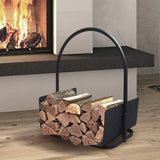 Portable Fireplace Log Holder, Firewood Storage Log Baskets with Handles, Black