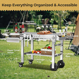 Portable Folding Grill Prep Table with Wheels, Stainless Steel BBQ Grill Stand for Camping, Tailgating and Outdoor Cooking T0130SA