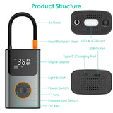 Portable Mini Tire Inflator with Digital Display LED Light