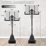 Portable Outdoor All-Weather Height Adjustable Basketball Hoop With 44-Inch Backboard And Wheels, 10FT (SAK58741)