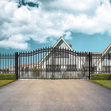 [12-18FT] Heavy-Duty Prague-Style Powder-Coated Galvanized Steel Dual Swing Driveway Gate (SAK48530)