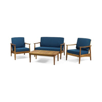 Premium 4-Piece Wooden Outdoor Patio Conversation Seating Set With Cushions (SAK31469)
