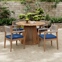Premium 5-Piece Outdoor Acacia Wood Patio Furniture Set With Braided Dining Chairs, Cushions, And Dining Table (SAK26754)