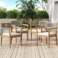 Premium 5-Piece Outdoor Acacia Wood Patio Furniture Set With Braided Dining Chairs, Cushions, And Dining Table (SAK26754)