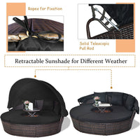 Premium Black Outdoor Patio Rattan Daybed Sofa W/ Adjustable Table Top, Canopy & 3 Pillows, 76'' (92534186)