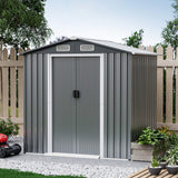[06X04FT] Premium Garden Galvanized Steel Storage Shed W/ Lockable Sliding Doors (SAK75842)