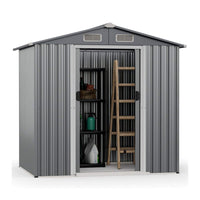 [06X04FT] Premium Garden Galvanized Steel Storage Shed W/ Lockable Sliding Doors (SAK75842)