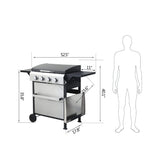 Premium Outdoor 4-Burner Propane BBQ Grill With Foldable Side Tables, Hanging Basket, And Cooking Grids (SAK53213)