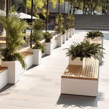 Premium Outdoor Industrial Metal Garden Bench With Wooden Seat And Planter [Made-To-Order] (SAK83951)