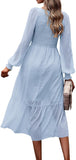 PRETTYGARDEN Women's Fall Dresses 2025 Long Sleeve V Neck Swiss Dot Empire Waist Chiffon Dress Ruffle Smocked Midi Dresses