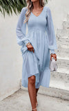 PRETTYGARDEN Women's Fall Dresses 2025 Long Sleeve V Neck Swiss Dot Empire Waist Chiffon Dress Ruffle Smocked Midi Dresses