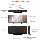 Projection Alarm Clock LED Digital Alarm Clock with Dual Alarms Snooze