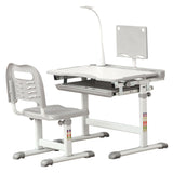 Qaba Kids Desk and Chair Set, School Study Desk with USB Light, Storage Drawer for Writing, Activities, Arts, or Crafts, Gray and White