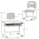 Qaba Kids Desk and Chair Set, School Study Desk with USB Light, Storage Drawer for Writing, Activities, Arts, or Crafts, Gray and White