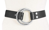 DKNY Double-Ring Pull-Back Leather Belt Black Silver, Size S/M
