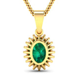 1.13 Carat Genuine Zambian Emerald and White Diamond 14K Yellow Gold Pendant