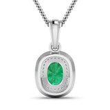 1.50 Carat Genuine Zambian Emerald and White Diamond 14K White Gold Pendant