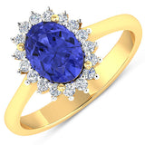 1.92 Carat Genuine Tanzanite and White Diamond 14K Yellow Gold Ring