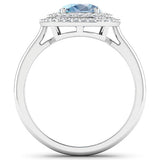 1.72 Carat Genuine Aquamarine and White Diamond 14K White Gold Ring