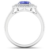 2.02 Carat Genuine Tanzanite and White Diamond 14K White Gold Ring