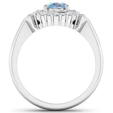 1.57 Carat Genuine Aquamarine and White Diamond 14K White Gold Ring