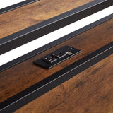 Queen Size Metal Platform Bed Frame with Wooden Headboard and Footboard with USB LINER,LED Lights, No Box Spring Needed, Large Under Bed Storage, Easy Assemble